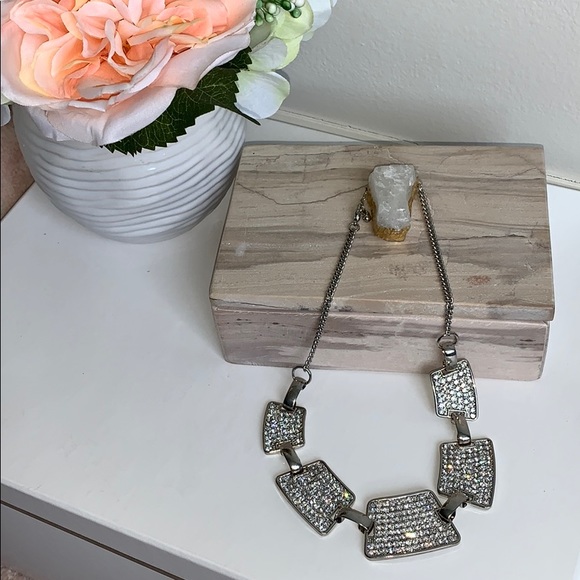 🌸2/$20🌸 Silver Diamond Block Necklace - Picture 1 of 4